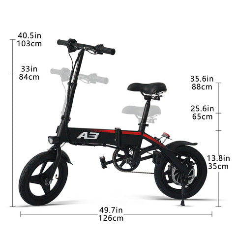 14" Folding Electric Bike, 350W Max Motor, 15MPH Ebike,Brake Taillight