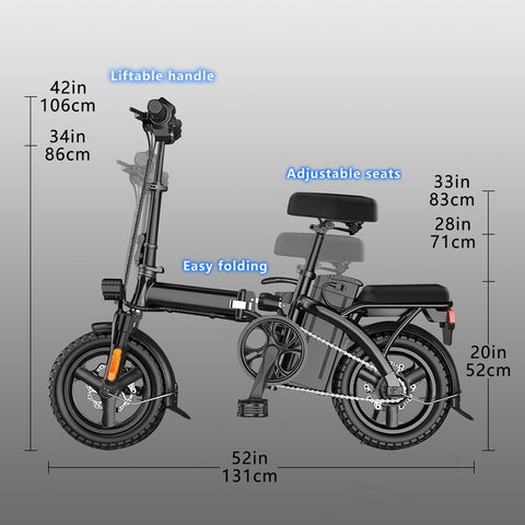 Electric Bike for Adults,Electric Bicycle with 48V15Ah Removable Battery,14" Folding Ebike, 20MPH Commuting Electric Bike